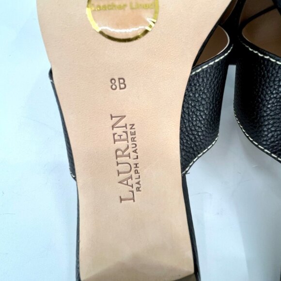Lauren Ralph Lauren Freddi Black Leather Slip-On Heels Size 8 B Tumbled Leather - Picture 12 of 15